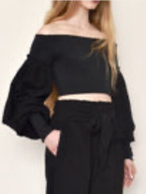 Off Shoulder Top w/ Bishop Sleeve, black cotton, Nuit, archive limited edition